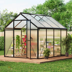 6x8FT Polycarbonate Greenhouse, Walk-in Outdoor Aluminum Frame Greenhouse with Roof Vent, Lockable Push Door for Garden, Backyard, Patio & Lawn