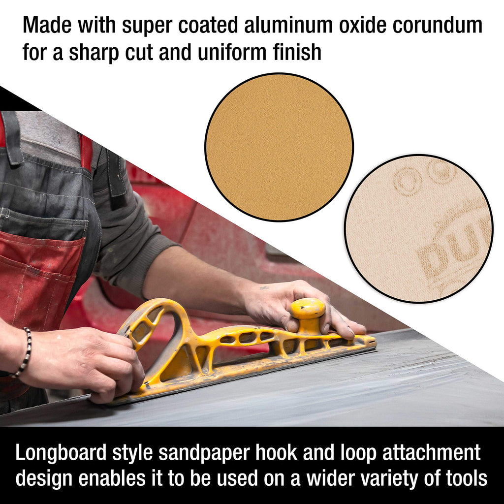Dura-Gold Premium - 150 Grit Gold -Hook & Loop Backing Longboard Continuous Sandpaper Roll, 2-3/4" Wide, 12 Yards Long - For Automotive & Woodworking Air File Long Board Sanders, Hand Sanding Blocks