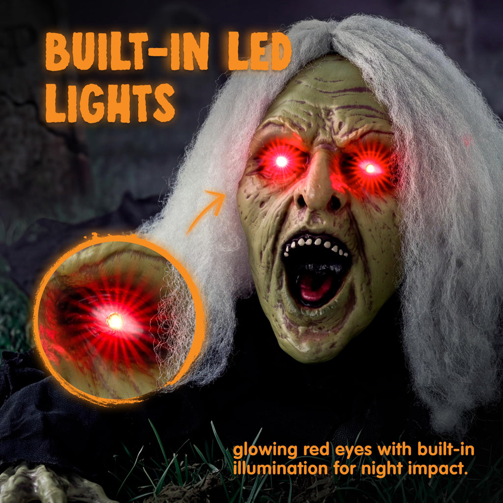 JOYIN Zombie Halloween Decoration Outdoor Witch Groundbreaker Halloween Graveyard Decor Outside, Scary Zombie Props with Sound Effect & Lighted Eyes for Haunted House, Lawn Yard Decorations