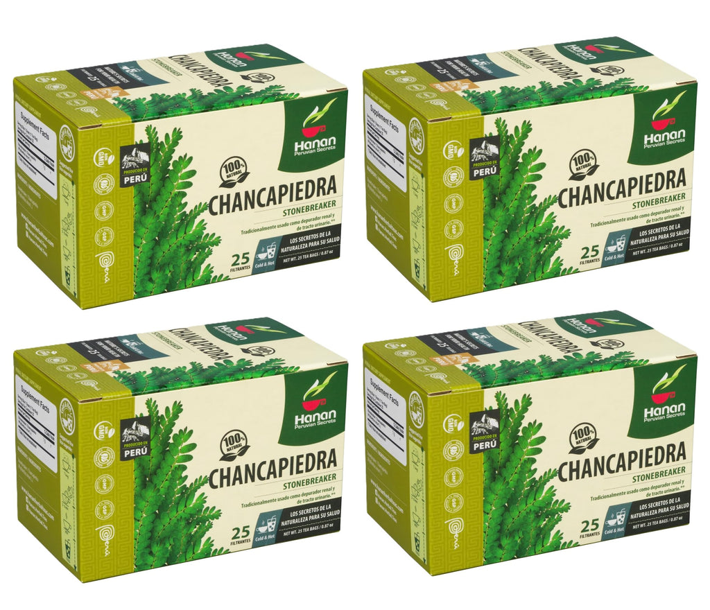 Hanan Chanca Piedra Tea "Stonebreaker" 100 Teabags - 4 Boxes Chancapiedra "Stone Breaker" from Peru for Kidney, Gall, Digestive Health - Peruvian Naturals
