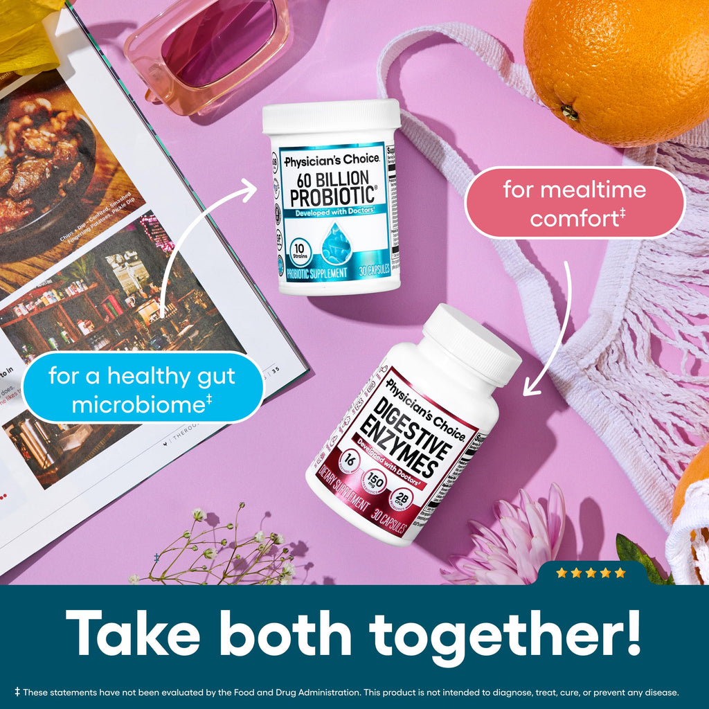 Physician's CHOICE Probiotics 60 Billion CFU - 10 Strains + Organic Prebiotics - Immune, Digestive & Gut Health - Supports Occasional Constipation, Diarrhea, Gas & Bloating - for Women & Men - 30ct