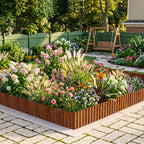 MTART Metal Garden Edging for Landscaping, Sturdy Corrugated Edging Border for DIY Flower Bed, Lawn and Landscape Edging (Rusty, 12"×20Ft)