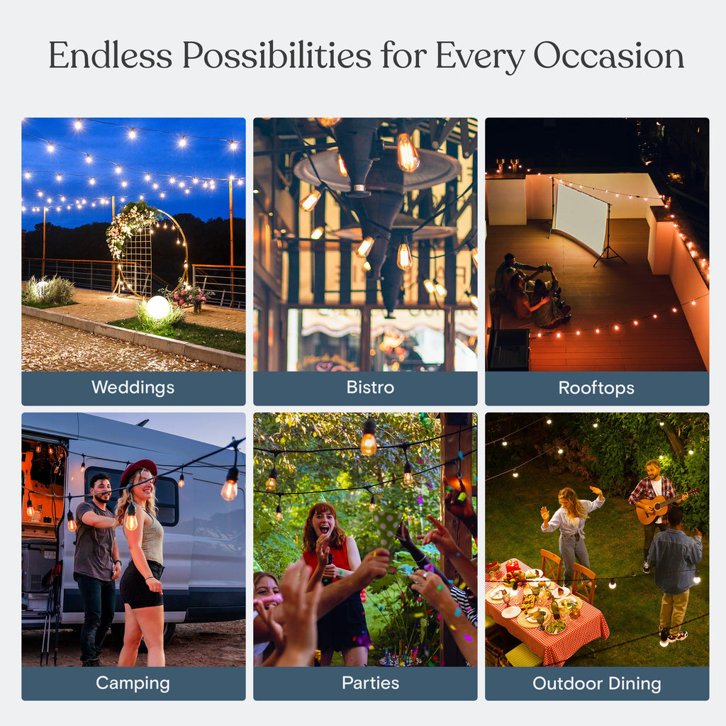 Brightech Ambience Pro Super Bright Solar - 48 Ft Remote Control Outdoor String Lights with Shatterproof Commercial Grade LED S14 Edison Bulbs, Waterproof Patio Light for Deck, 4W Soft White, 15 Bulbs
