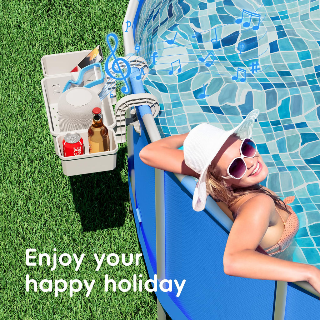 Kompoll [Patented] Poolside Storage for Above Ground Pool Accessories, Thickened Plastic Pool Basket with 2 Pool Cup Holder, Multifunctional Poolside Holder Fits for Most Frame Pools (1 Pack)