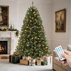 YITAHOME 6ft Pre-Lit Green Artificial Hinged Christmas Tree with Remote