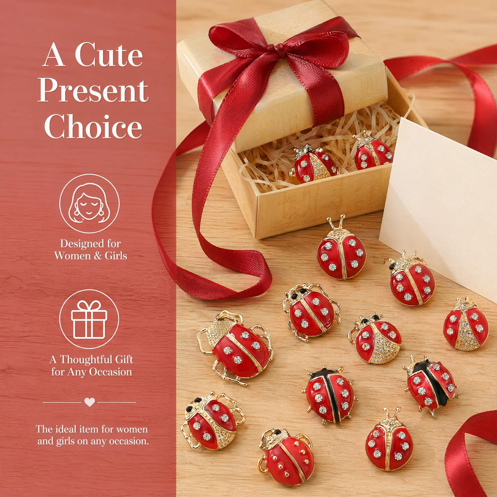 WRITWAA 12 Pcs Ladybug Brooch Pins Set for Women and Girls