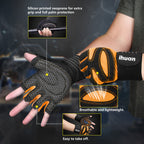 ihuan Ventilated Weight Lifting Gym Workout Gloves with Wrist Wrap Support for Men & Women, Full Palm Protection, for Weightlifting, Training, Fitness, Hanging, Pull ups (Orange, S)