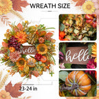 Fall Wreaths for Front Door 24 Inch Autumn Wreath with Sunflowers, Pumpkins