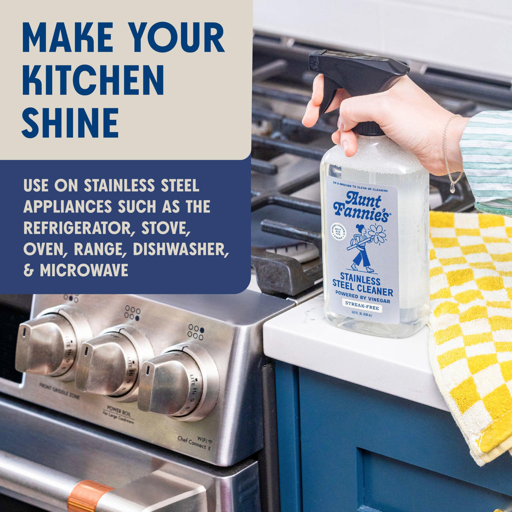 Aunt Fannie's Stainless Steel Spray Cleaner, Powered by Vinegar, Fingerprint and Residue Remover for Refrigerator, Dishwasher, Oven, Grill, Sink, Stovetop, and Other Appliances, Pack of 6