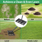 Lawn Leveling Rake, 6 FT Long Lawn Leveler with 17 x 10 Small Rakes Head for Smooth Garss Soil Dirt Sand, High Effect Long Handle Ground Leveling Tool with Round Edge for Yard Garden, No Flip