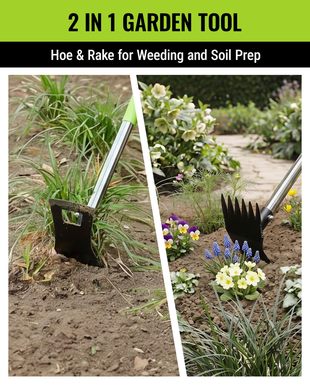 WORKPRO Weed Puller Tool with Long Handle, 2-in-1 Garden Hoe & Weed Rake