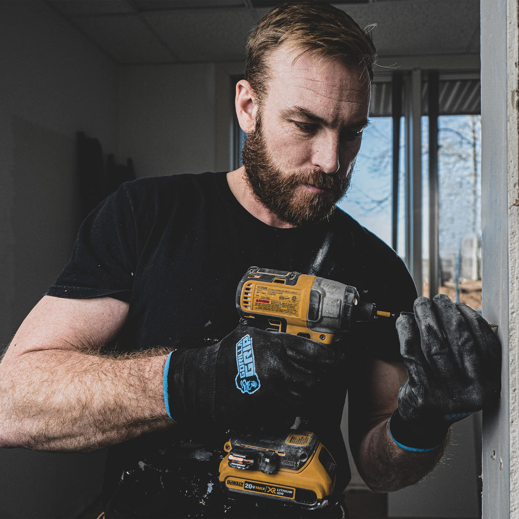 Gorilla Grip Work Gloves, Never Slip Maximum Grip All-Purpose, Gloves for Men, Superior in Wet, Dry, Oily Conditions, Polymer Palm, Medium Size, 25 Pairs, Black/Blue | 25047-25