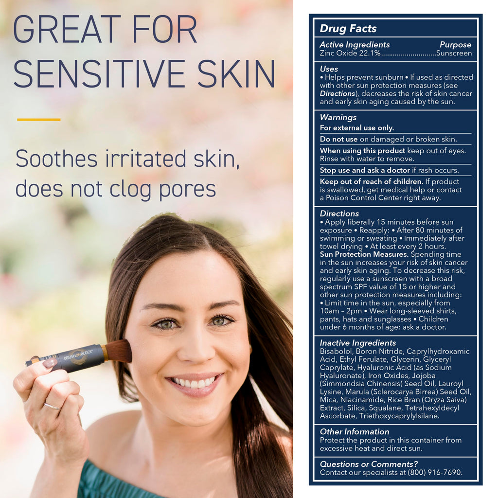 Brush On Block SPF 30 Mineral Powder Sunscreen New Formula, With Niacinamide, Hyaluronic Acid, & Vitamin C, Broad Spectrum, Water Resistant, Translucent, For All Skin Types, Reef Friendly, Mfg in USA