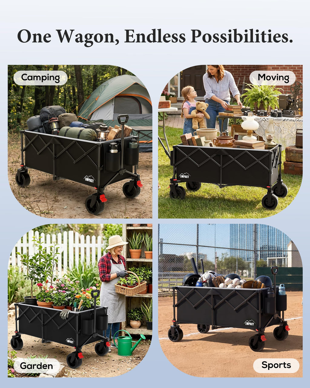 47" Collapsible Wagon Cart Foldable 300L Capacity Compact Folded Size