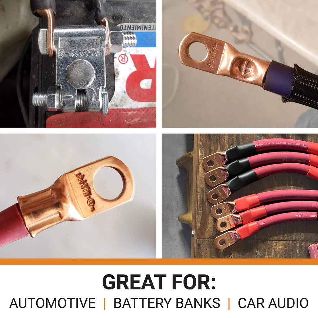SELTERM 25pcs 2 AWG 3/8" Stud Heavy Duty Bare Copper Battery Cable Lugs