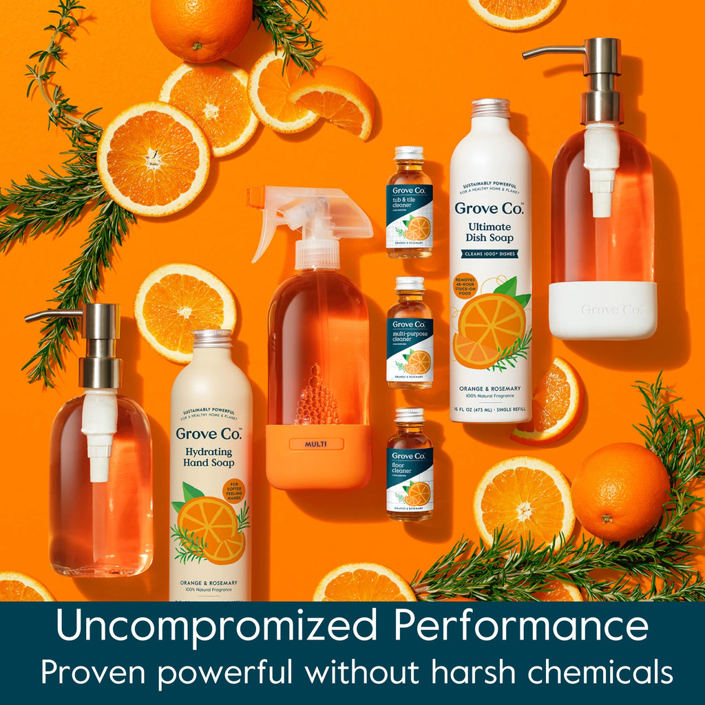 Grove Co. Glass Cleaner, Refill Concentrate (6 x 1 Fl Oz) Streak Free, Plant-based Household Cleaning Supplies, No Plastic Waste, Orange & Rosemary Fragrance, 3 x 2 Pack Refills