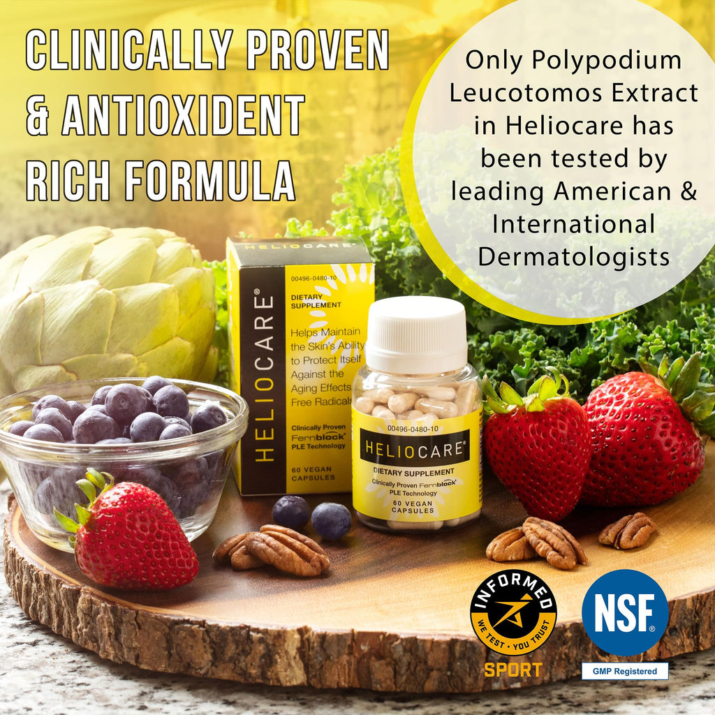 Heliocare Skin Care Dietary Supplement: 240mg Polypodium Leucotomos Extract Pills - Antioxidant Rich Formula with Fernblock and PLE Technology - 60 Veggie Capsules