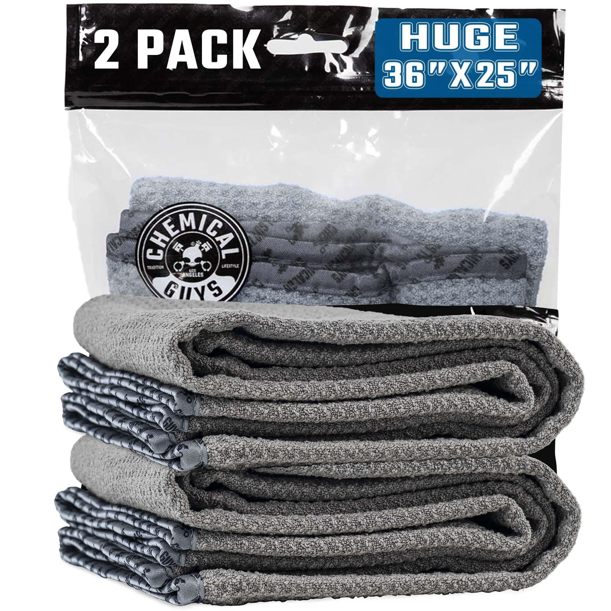 Chemical Guys Waffle Weave Gray Matter Microfiber Drying Towel 2 Pack, Huge Car Drying Towels for Faster Coverage on Paint, Glass, Wheels, and Trim, Streak Free Drying for Cars, Trucks, and SUVs