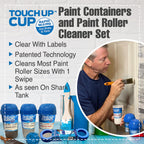 Touch Up Cup Paint Storage Containers and Paint Roller Cleaner Tool, 3 Plastic Painting Cups with Lids, 1 Paint Remover Tool, As Seen On Shark Tank Products