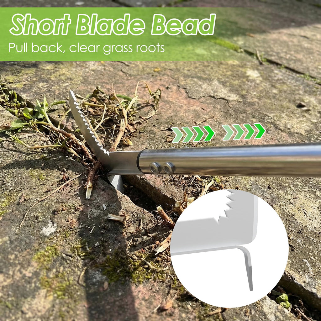 PadPure Crack Weeder Tool, 20-65" Adjustable Stainless Steel Long Handle Crevice Weeding Tool Heavy Duty L-Shaped Manual Garden Weed Puller & Remover for Sidewalk, Garden, Patio, Lawn