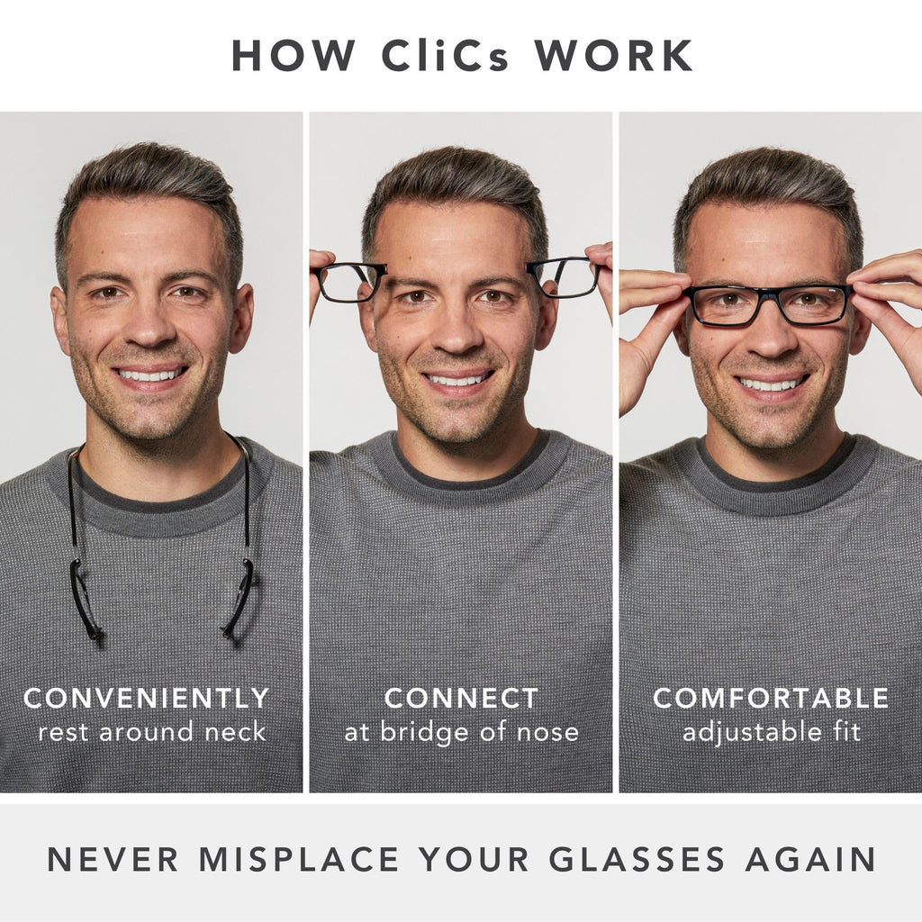 Clic Magnetic Reading Glasses, Computer Readers, Replaceable Lens, Original Long, (M-L, Tortoise, 1.50 Magnification)