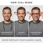 Clic Magnetic Reading Glasses, Computer Readers, Replaceable Lens, Original Long, (M-L, Tortoise, 1.50 Magnification)