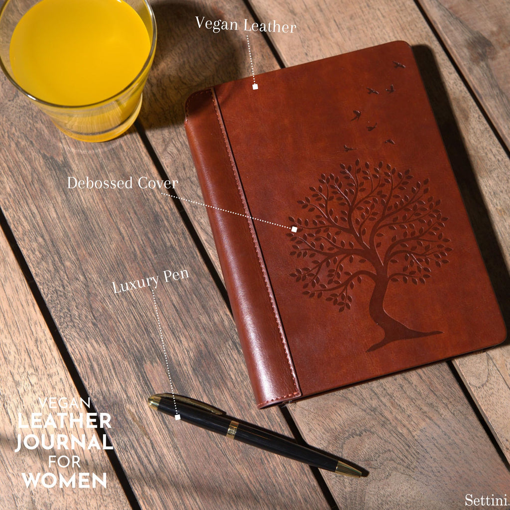 SETTINI® Tree of Life Journal for Women & Men, Vegan Leather Set with Pen