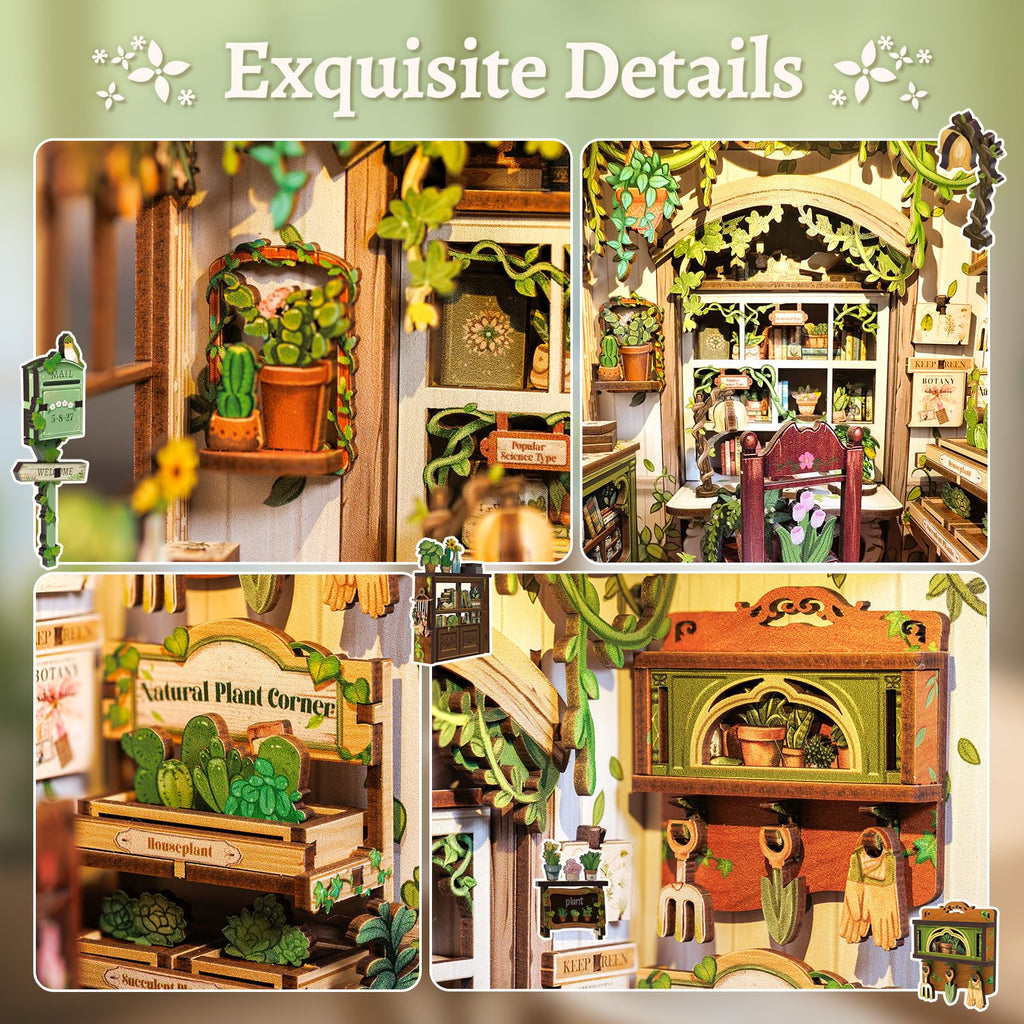 CUTEBEE Book Nook Kit - DIY Miniature House Dollhouse Kit for Adults and Teens, Booknook Tiny House Bookshelf 3D Wooden Puzzle, Gifts for Family (Green Life Bookshop)