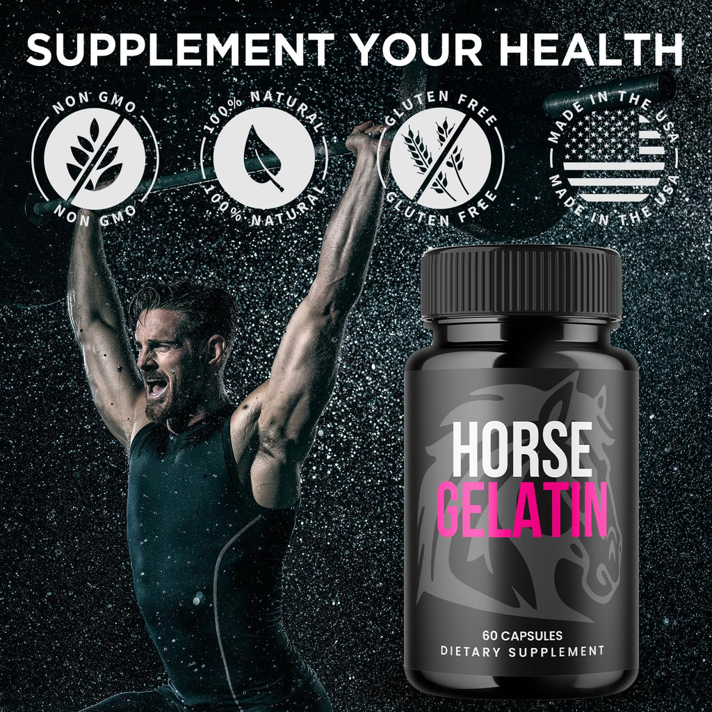 Horse Gelatin Capsules, HorseGelatin Pills for Men with All Natural Ingredients, Advanced Formula Men's Health and Wellness Support Pill, Maximum Strength Multivitamin Supplement (60 Capsules)