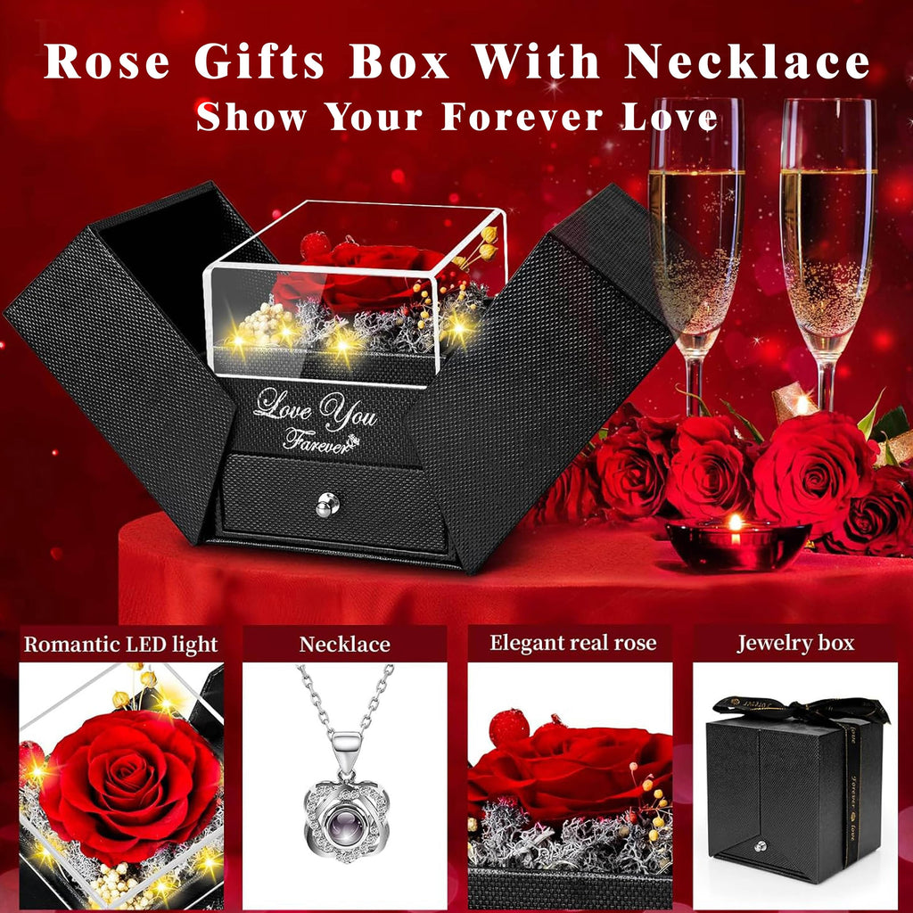 Lebana Preserved Red Real Rose with Heart I Love You Necklace -Mothers Day Gifts for Mom Her Wife Girlfriend Grandma on Valentines Mothers Day Christmas Birthday Anniversary Romantic-Red