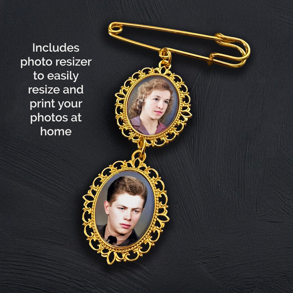 Wedding Bouquet Memorial Remembrance Photo Charm Gold Holds 2 Pictures