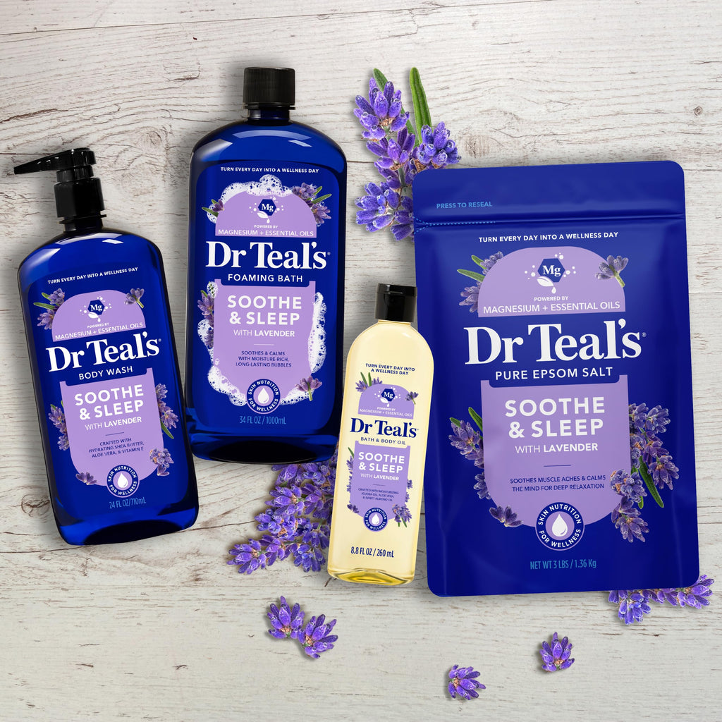 Dr Teal's Foaming Bath with Pure Epsom Salt, Soothe & Sleep with Lavender, 34 fl oz (Pack of 4)