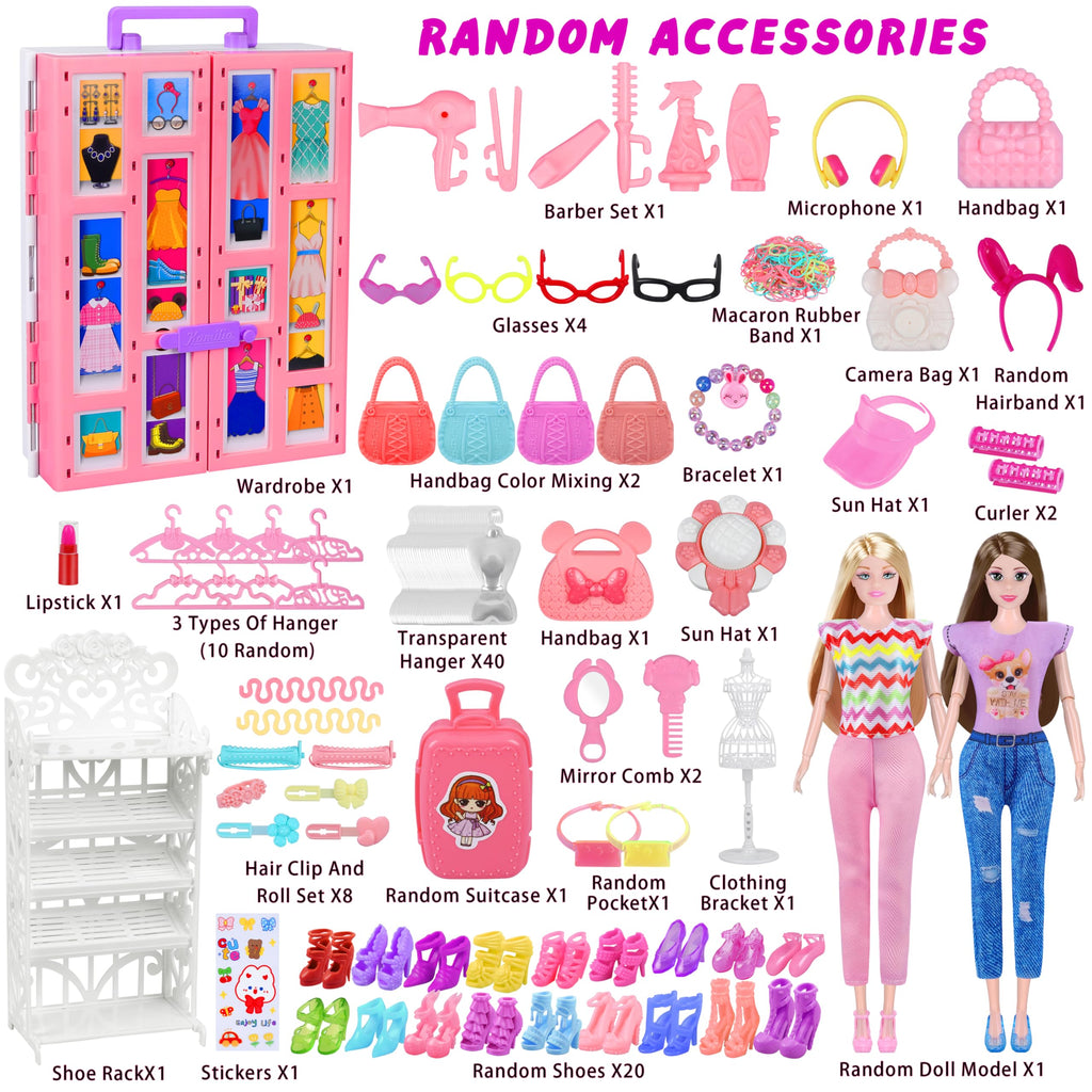 Closet Playset With 342 Pcs Clothes and Accessories, Princess Dresses, Tops, Pants, Swimsuits, Wardrobe, Shoes, Hangers and Other Accessories, Dress Up Toys for Girls Toddlers Gift