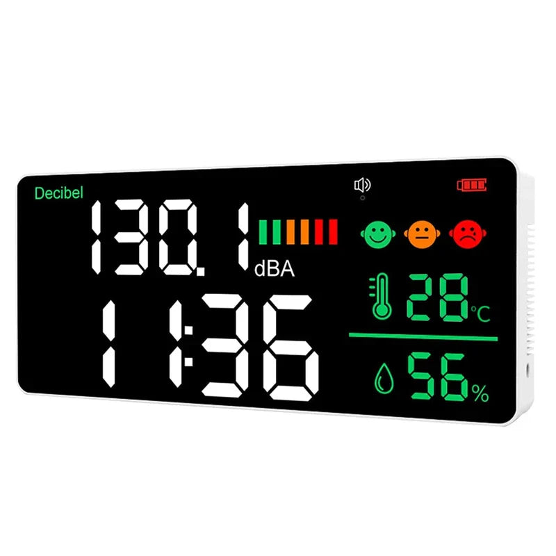 5-in-1 Decibel Meter Wall Mounted DB Meter Sound Level Meter 30-130dB 11 Inch Large LED Display Noise, Time, Temperature & Humidity Meter for Home (Db Meter 2000 mAh)