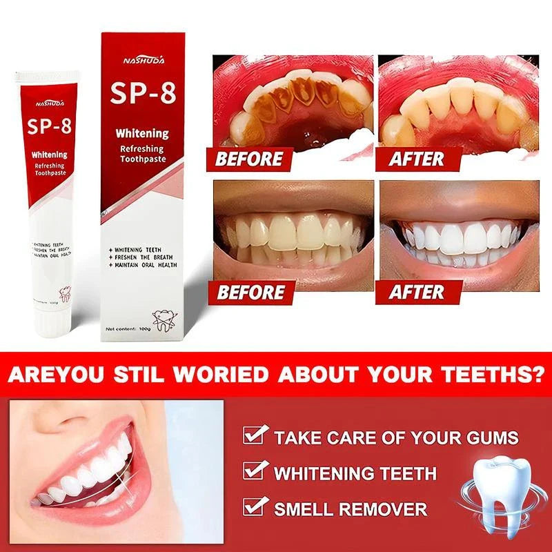NASHUDA SP-8 Probiotic WhiteningToothpaste removes stains,Balances oral microbes, prevents cavitiesand freshens breath - Specification: 2PCS