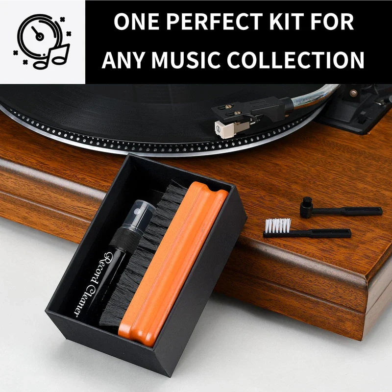 4in1 Vinyl Record Cleaner Kit, Vinyl Records Cleaning Kit for Records Albums, Includes 2in1 Velvet & Microfiber Brush, Cleaning Liquid, Duster & Turntable Stylus Brush