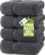 Utopia Towels 4 Pack Premium Bath Towels, 27x54 in, 600 GSM Cotton Grey
