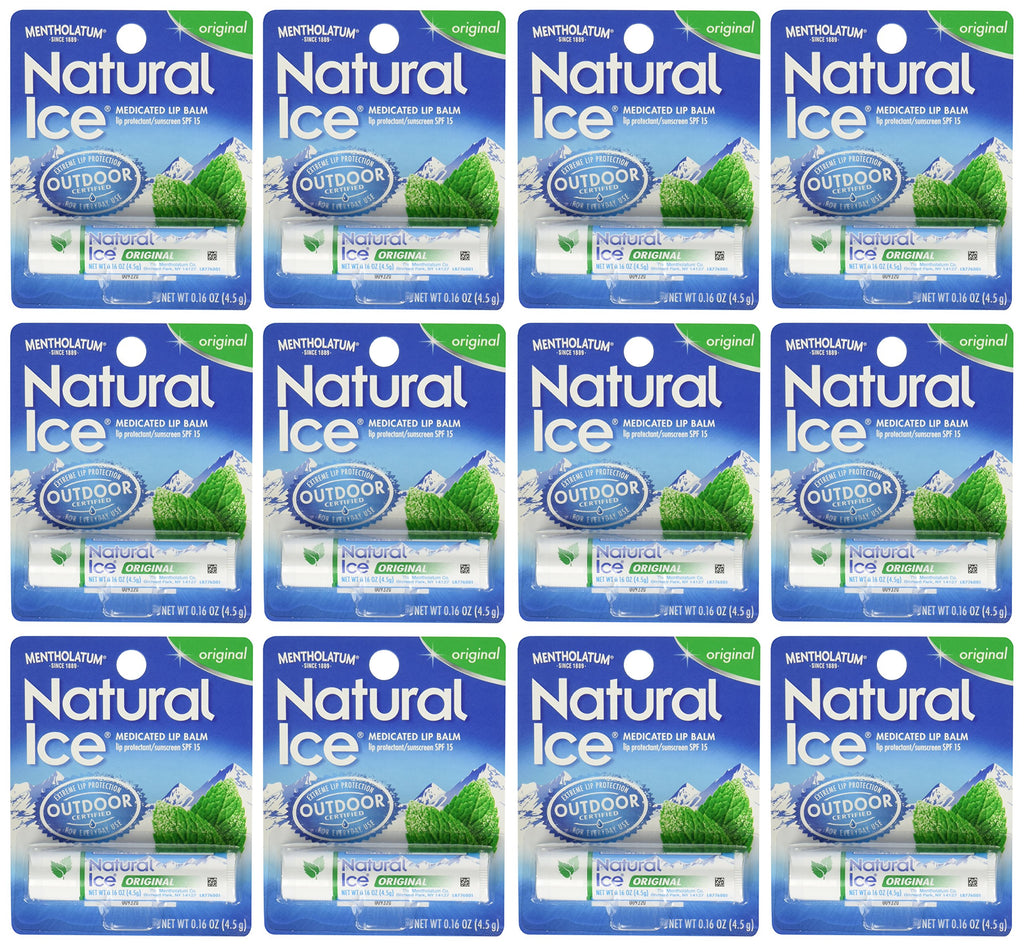 Mentholatum Natural Ice Medicated Lip Protectant Sunscreen, 0.16 Ounce (Pack of 12)