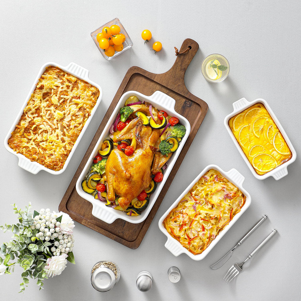 MALACASA Casserole Dishes for Oven, Ceramic Baking Dishes Set of 4, White