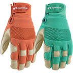 Wells Lamont Women's Garden Gloves, Small, Mint Green/Rust, HydraHyde Leather Hybrid, Water-Resistant, Adjustable Wrist, 2-Pair Pack, for Gardening, Reusable, Adult