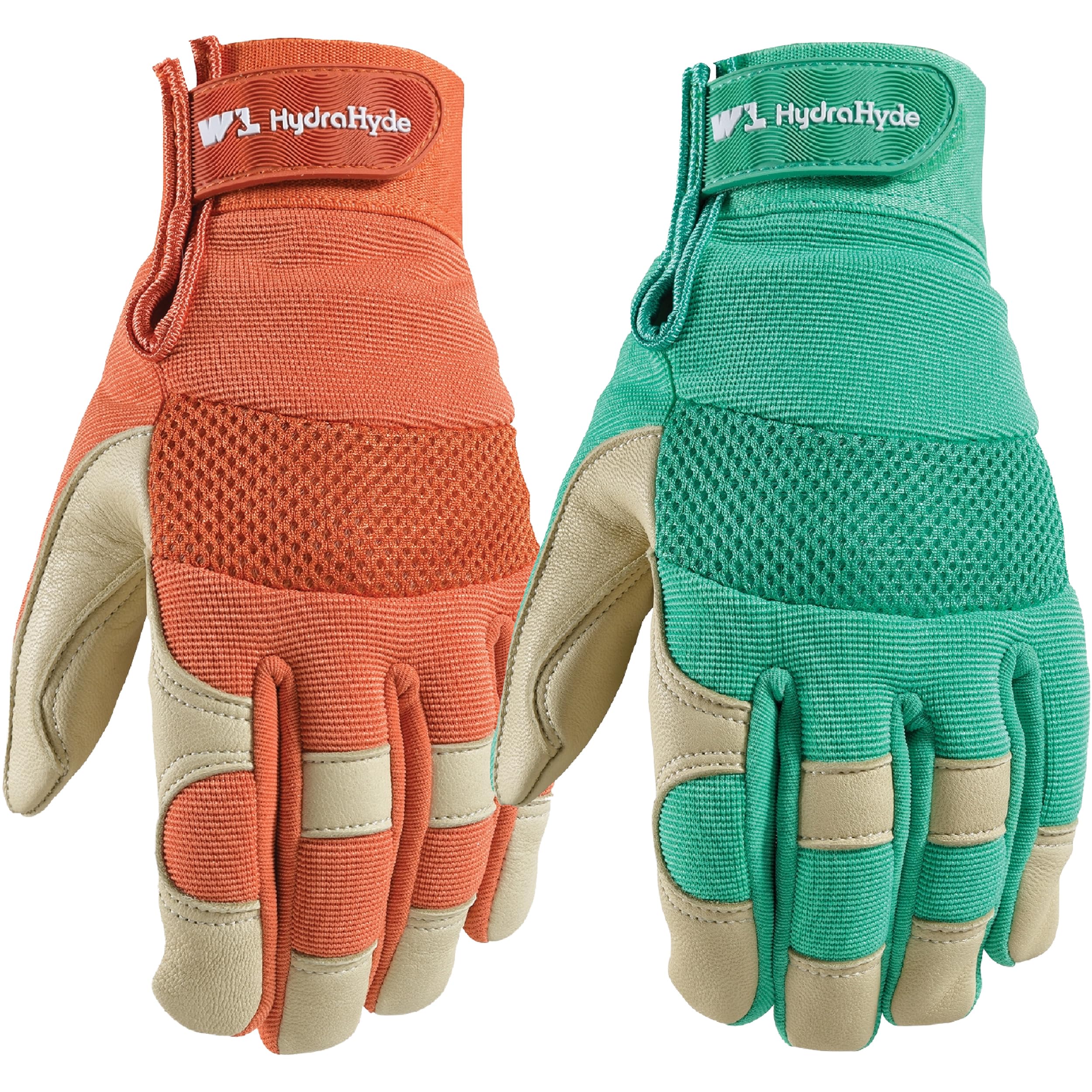 Wells Lamont Women's Garden Gloves, Small, Mint Green/Rust, HydraHyde Leather Hybrid, Water-Resistant, Adjustable Wrist, 2-Pair Pack, for Gardening, Reusable, Adult