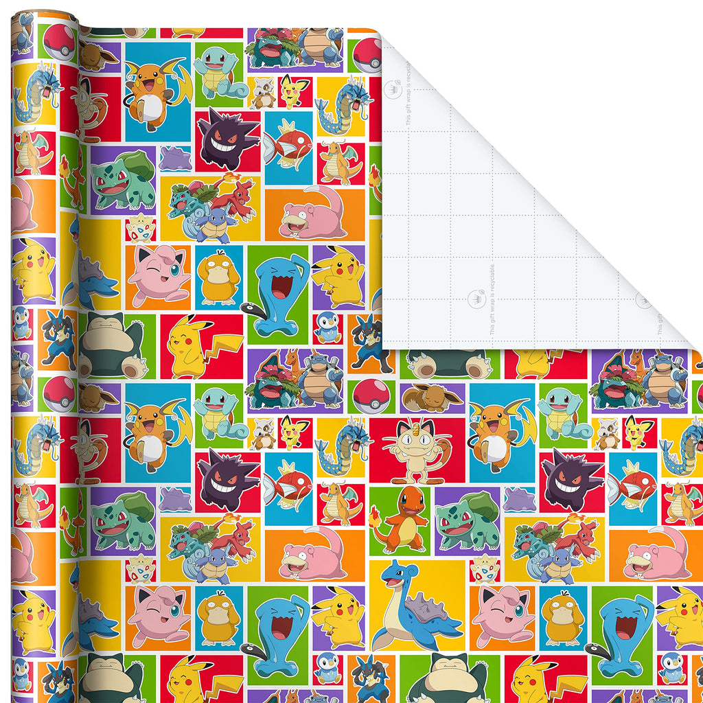 Hallmark Pokémon Wrapping Paper Rolls - Pikachu, Charmander, Bulbasaur Gift Wrap Paper (Set of 3 Rolls: 60 sq. ft. ttl.) for Birthday, Kids Parties, Gamers, Christmas Presents