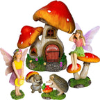 Mood Lab Fairy Garden Figurines - Mushroom House Set (6 pcs) - Miniature Decorative Statues & Accessories - Outdoor & Indoor Garden Decor