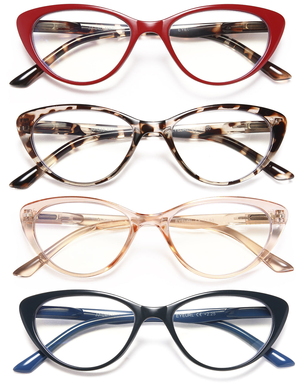 EYEURL 4-Pack Cat Eye Reading Glasses for Women- Blue Light Blocking Readers with Spring Hinges,Anti-Glare/UV Rays Reading Glasses,1.5