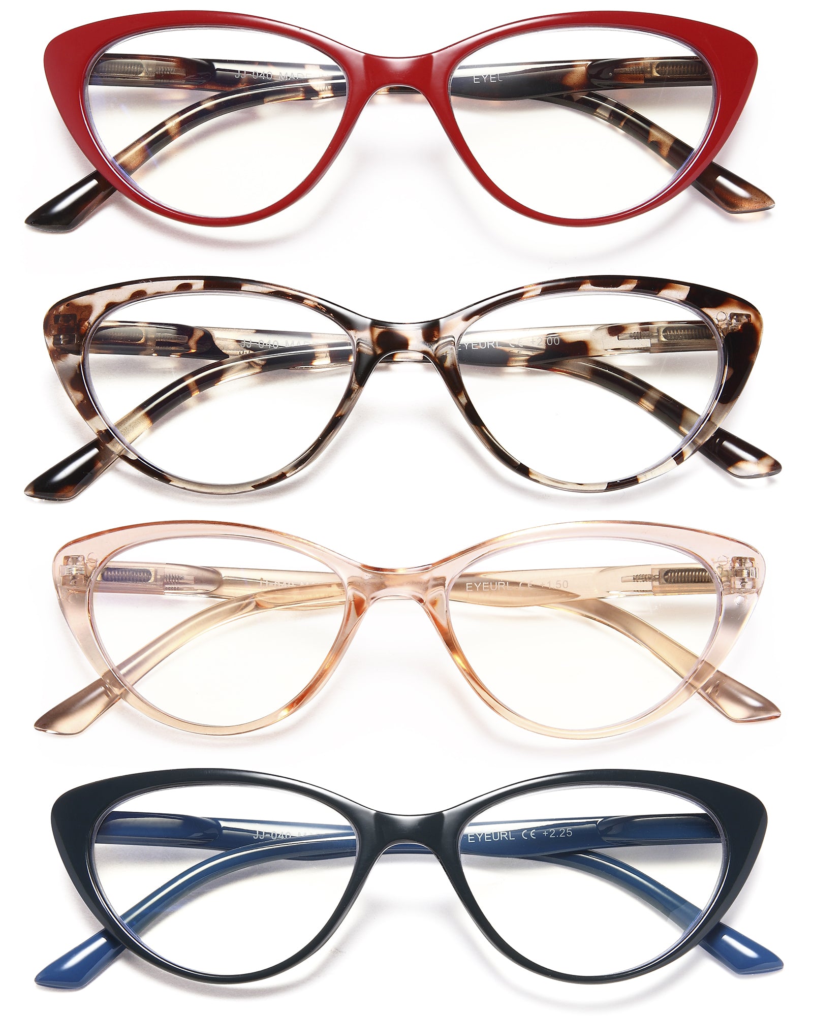 EYEURL 4-Pack Cat Eye Reading Glasses for Women- Blue Light Blocking Readers with Spring Hinges,Anti-Glare/UV Rays Reading Glasses,1.5