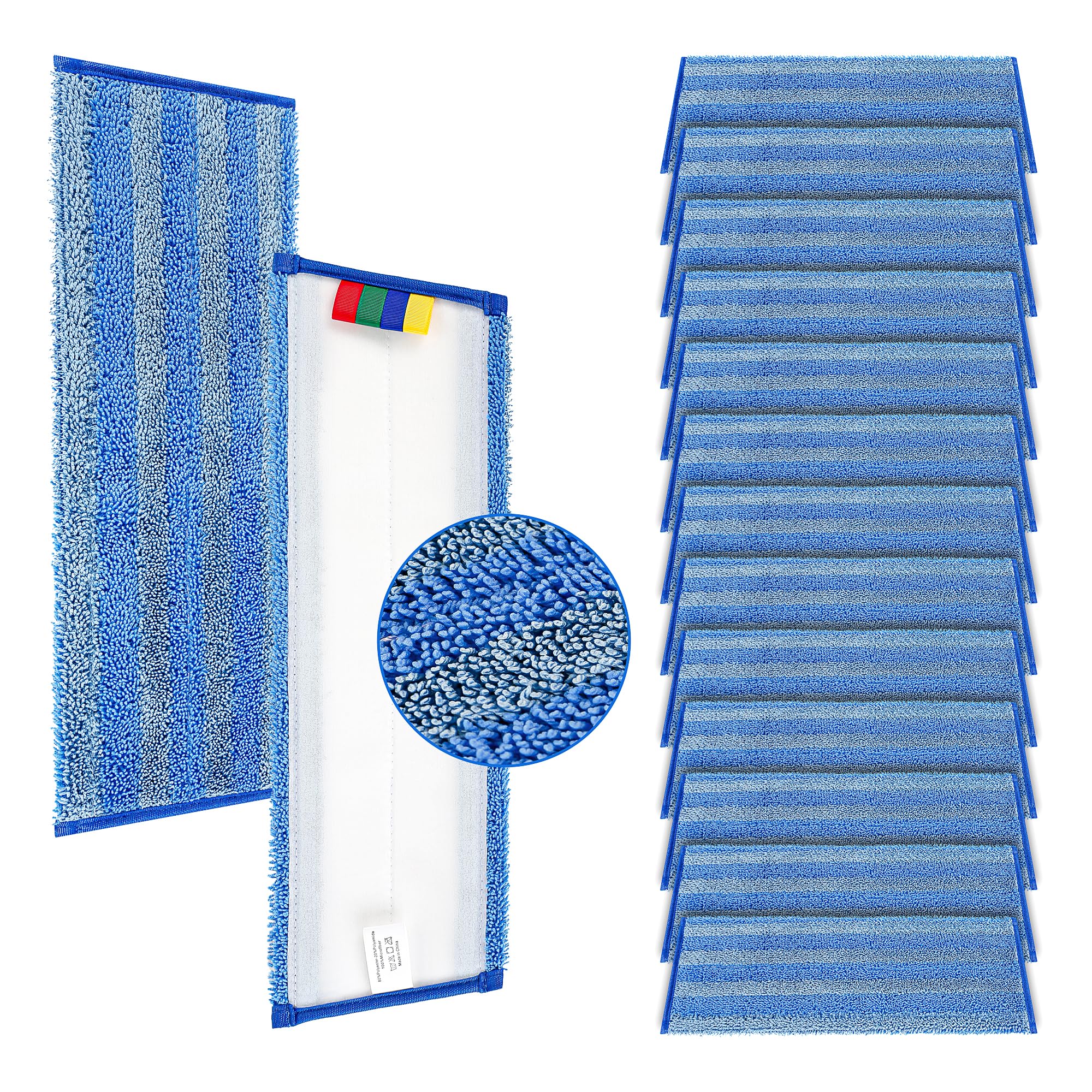 15 Pack Replacement Microfiber Mop Pad – Universal 17-18" Heavy Duty Reusable Refill – Thick Commercial Cleaning Pad for Wet & Dry Use - 18in Flat Mop Head (Trapezoid)