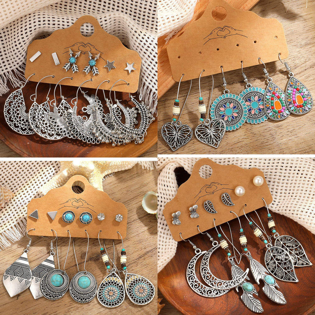 45 Pairs Big Vintage Silver Drop Dangle Earrings Set for Women