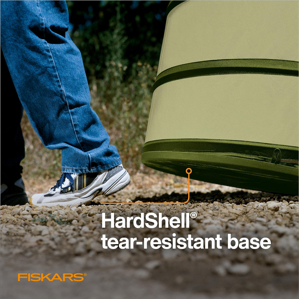 Fiskars Kangaroo Collapsible Garden Bag with Heavy Duty Hardshell Bottom for Leaf and Yard Waste, 30-Gallon Reusable Container for Lawn Care and Gardening