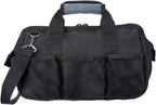 Amazon Basics Durable Wear-Resistant Tool Storage Bag with Adjustable Shoulder Strap, Portable Tool Organizer, 16 Pockets, 12 in, Black & Gray