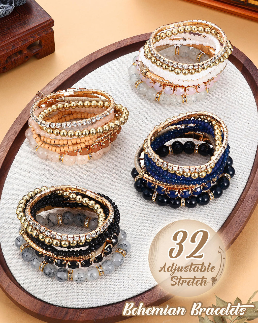 MILACOLATO 4 Sets Boho Stackable Bracelets for Women Adjustable